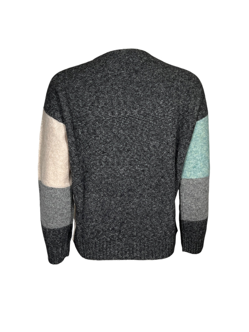 KANGRA WAVY CREW SWEATER - BLACK/AQUA