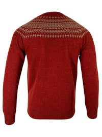 HARLEY OF SCOTLAND FAIRISLE CREW SWEATER - BLAZE/NUTMEG