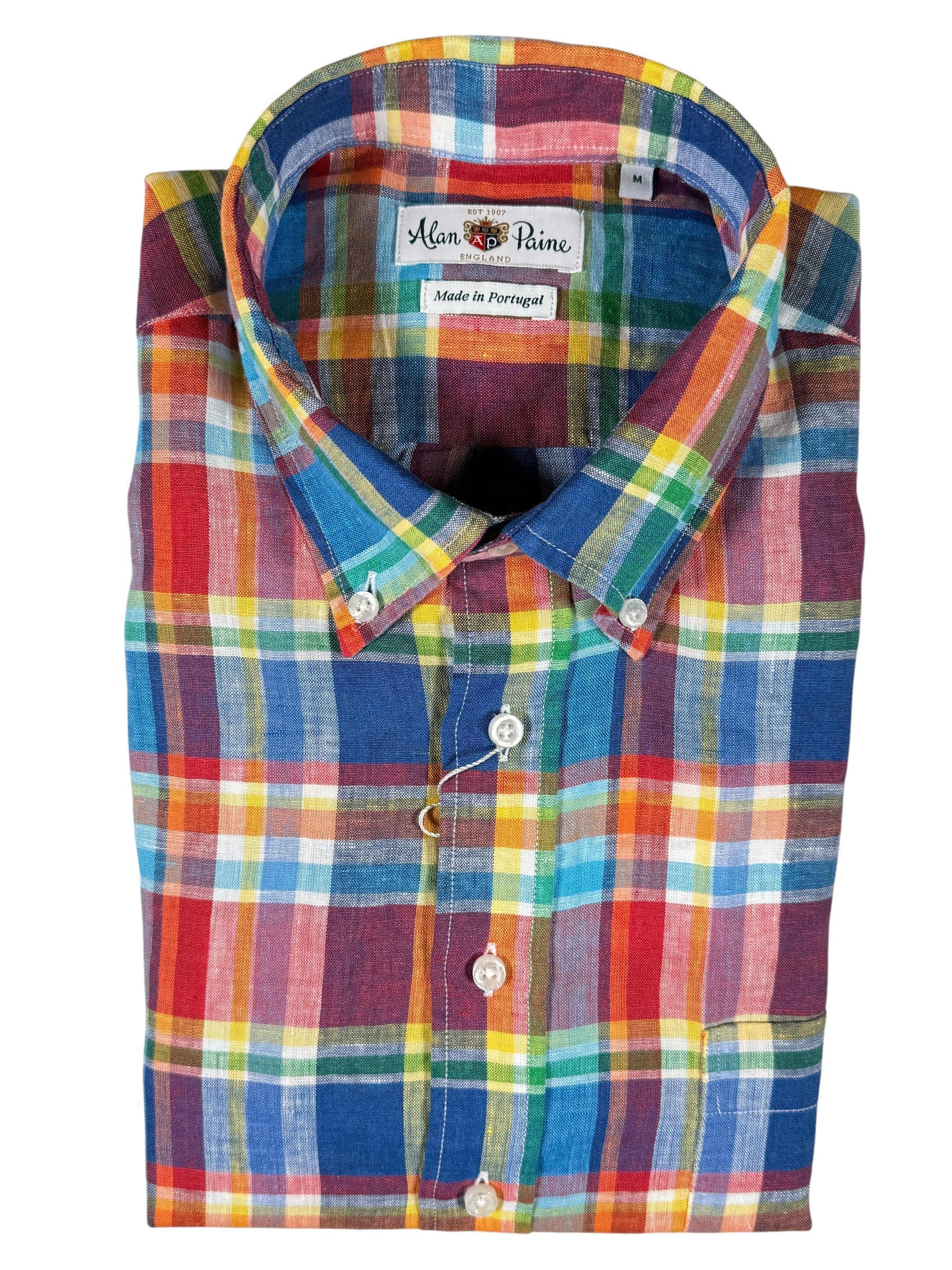 ALAN PAINE LINEN SPORT SHIRT - BLUE MULTICOLOR PLAID