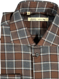 MAURIZIO BALDASSARI COTTON/CASHMERE SHIRT - BROWN/GREY/GREEN CHECK