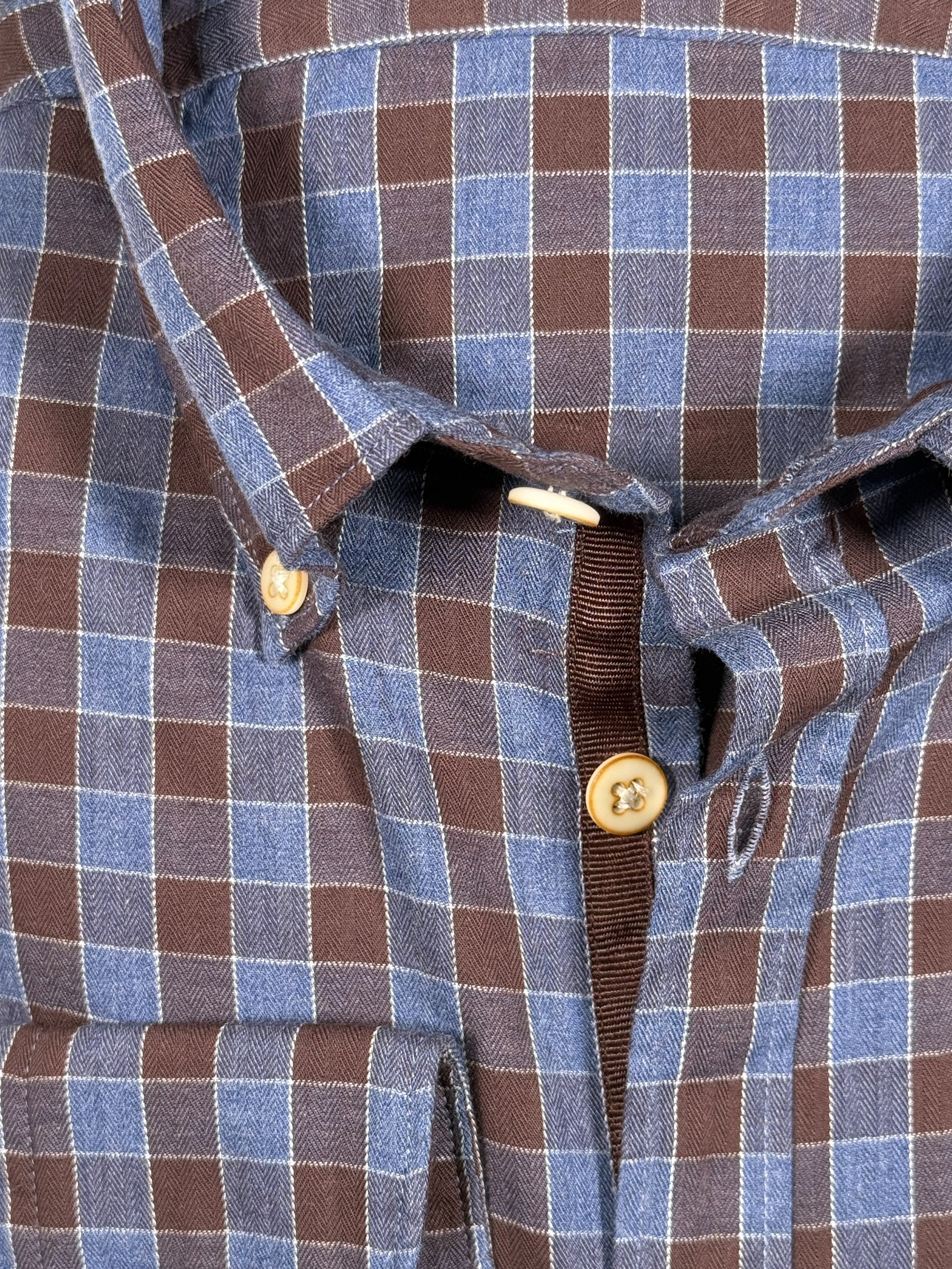 GMF 965 MEN'S SPORT SHIRT - MID BLUE/BROWN OUTLINED CHECK