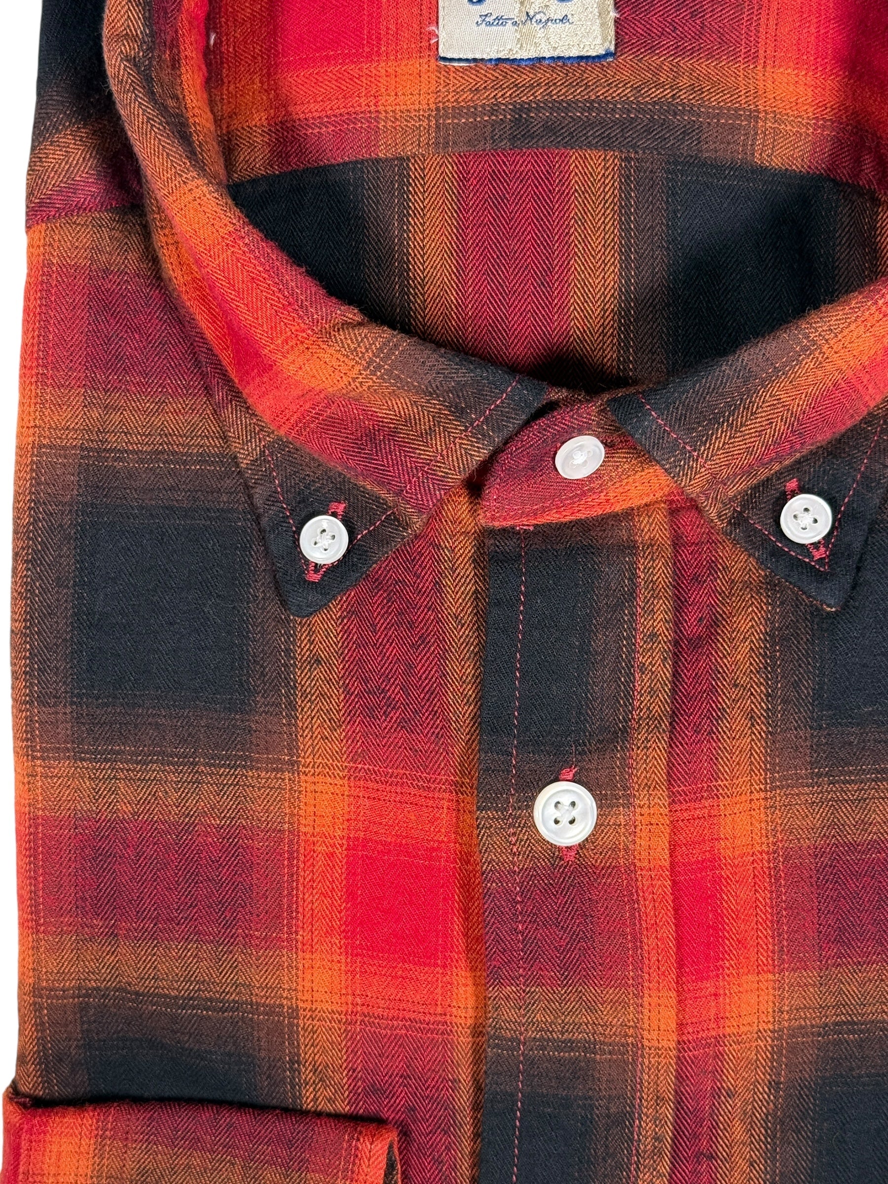 GIANGI NAPOLI MEN'S SHIRT - ORANGE & BROWN SHADOW CHECK