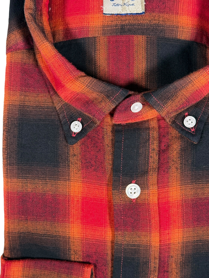 GIANGI NAPOLI MEN'S SHIRT - ORANGE & BROWN SHADOW CHECK