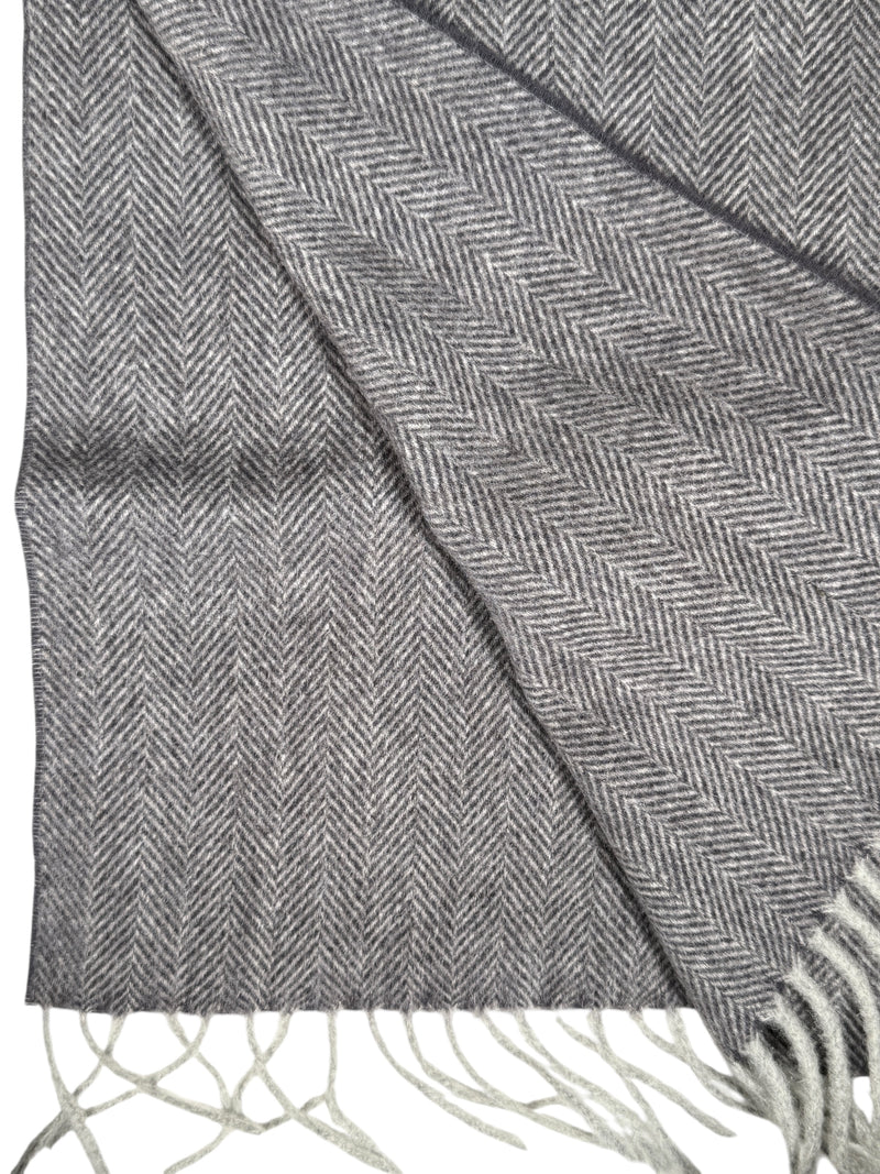 ALAN PAINE KINROSS CASHMERE HERRINGBONE SCARF - FOSSIL