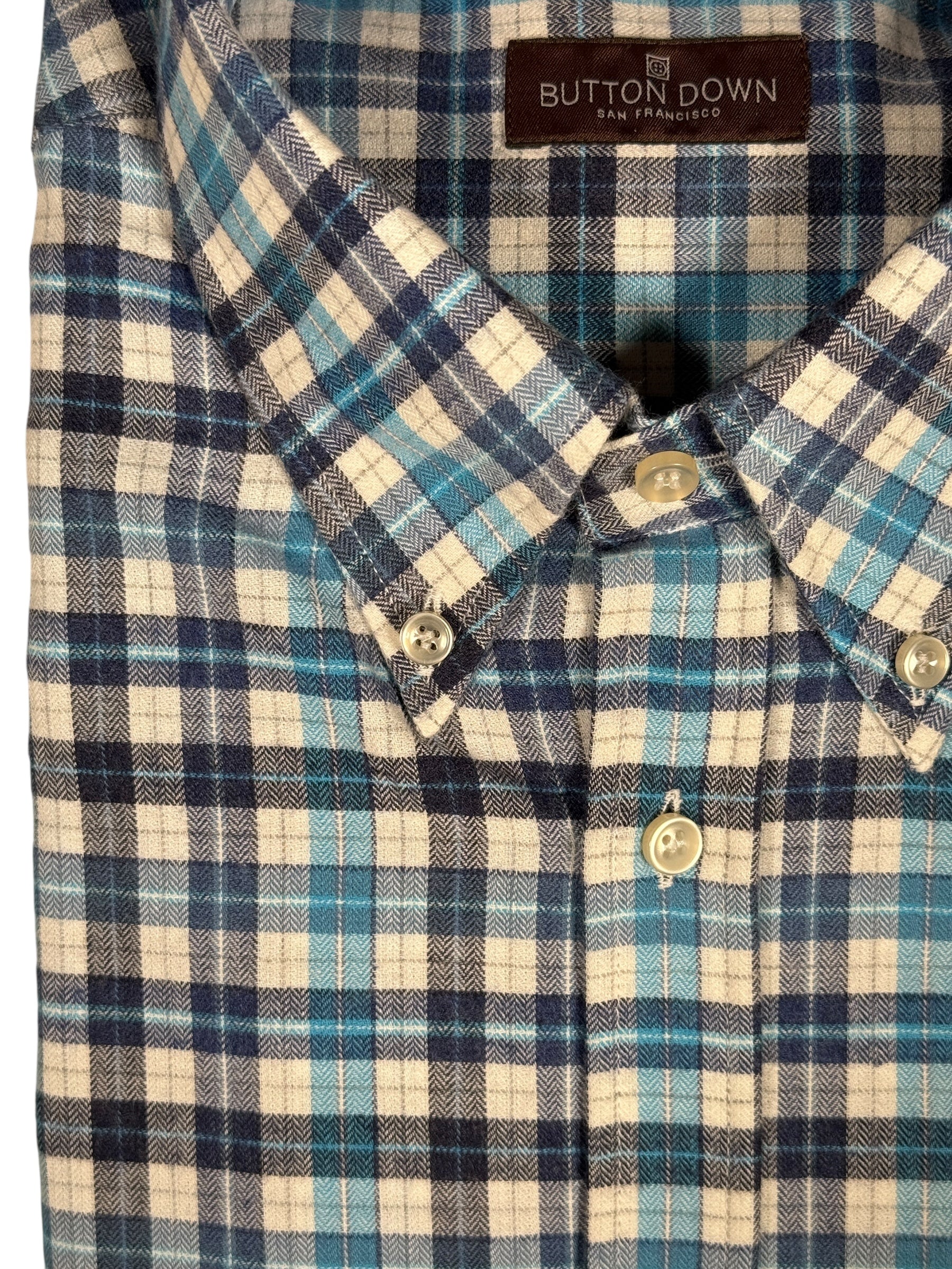 BUTTON DOWN SPORT SHIRT - BRUSHED AQUA PLAID