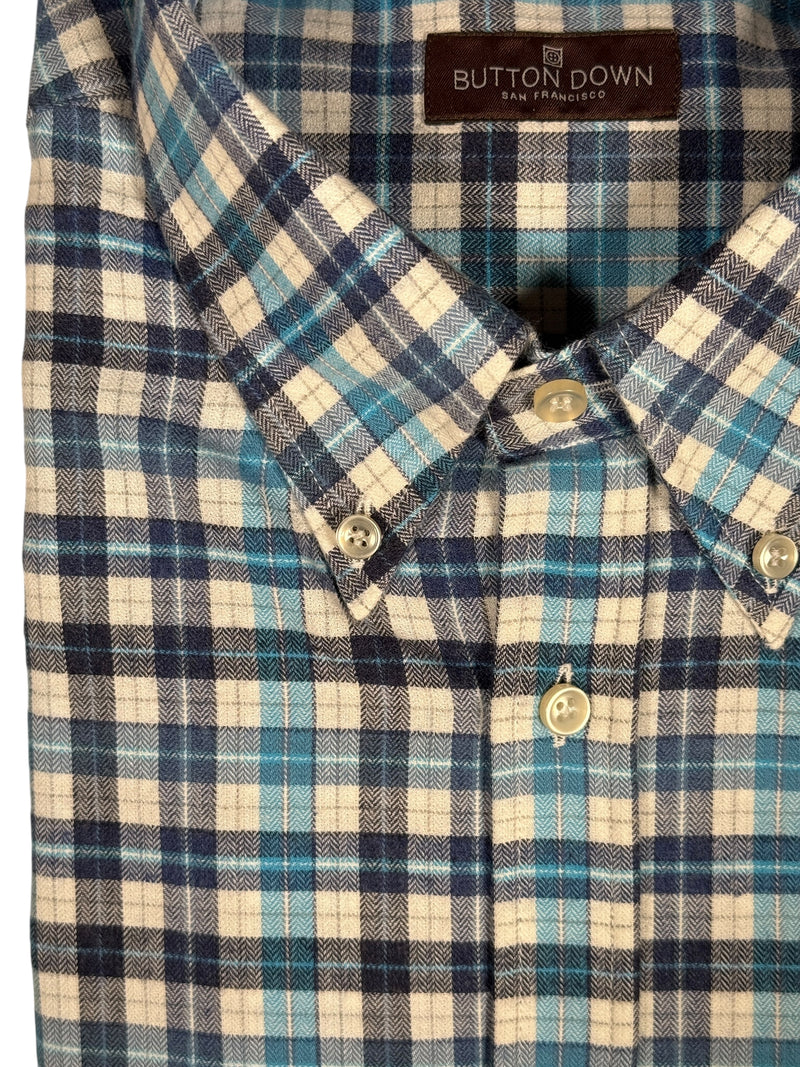 BUTTON DOWN SPORT SHIRT - BRUSHED AQUA PLAID