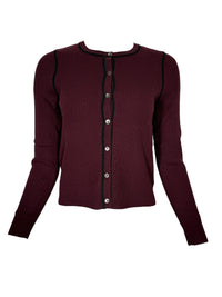 REPEAT CASHMERE RIB CARDIGAN - MERLOT
