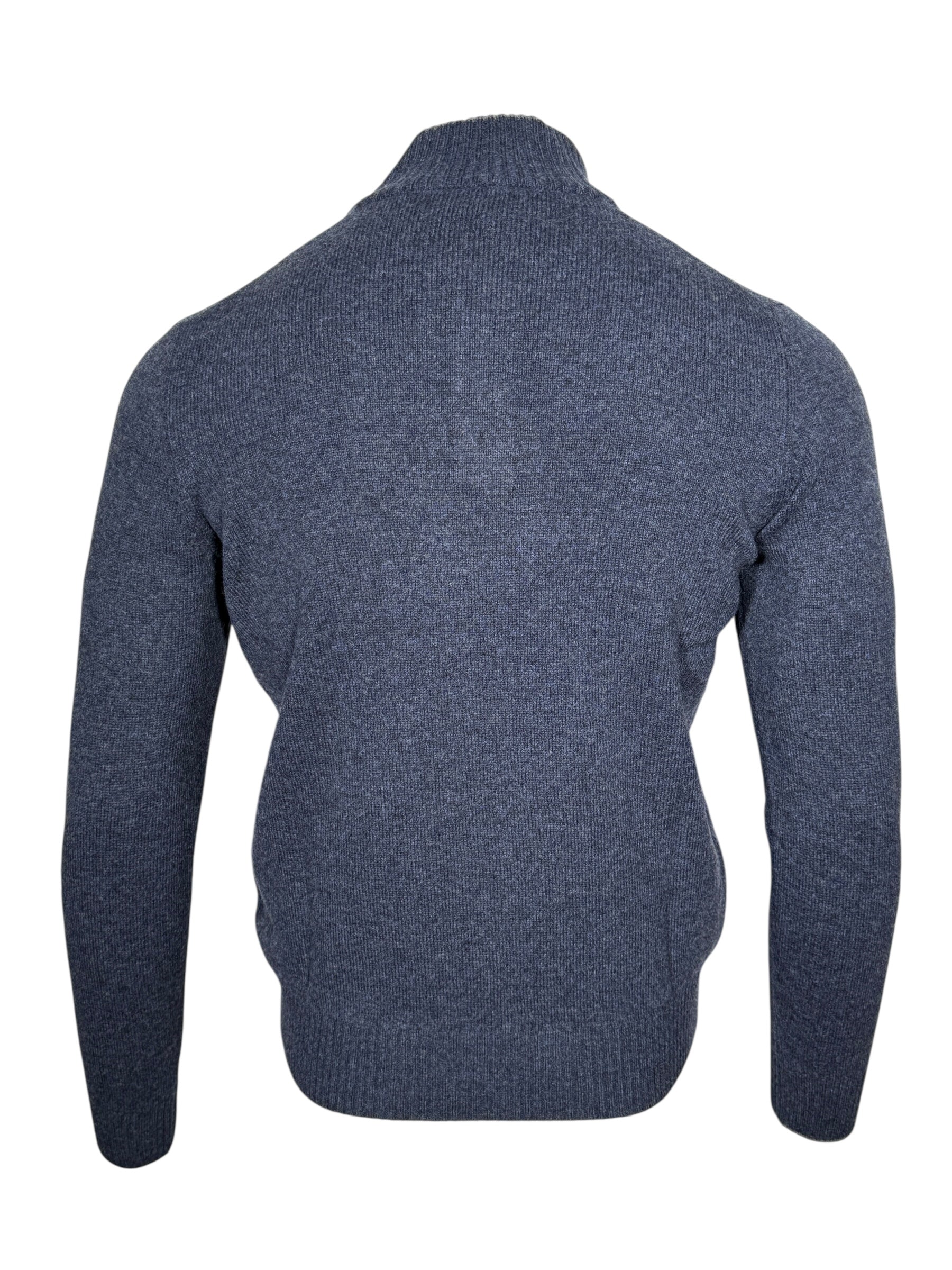 BUTTON DOWN 4-BUTTON TIPPED SWEATER - DENIM