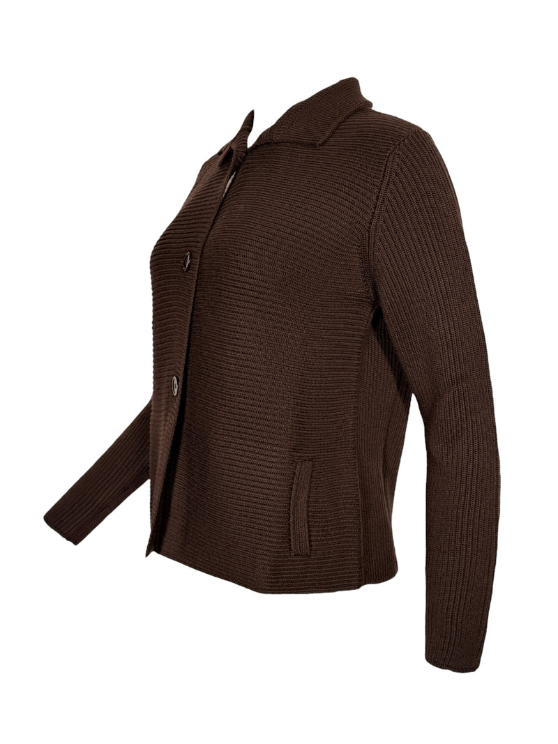 HUBERT GASSER HORIZONTAL RIB CARDIGAN - DARK BROWN