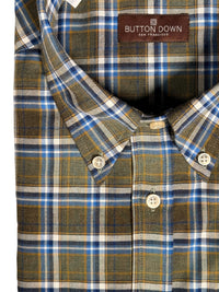 BUTTON DOWN SPORT SHIRT - BRUSHED OLIVE/AQUA PLAID