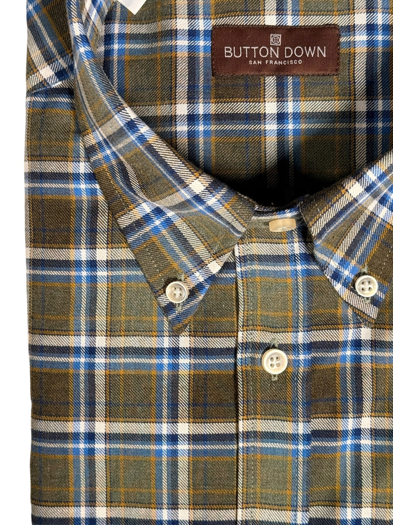 BUTTON DOWN SPORT SHIRT - BRUSHED OLIVE/AQUA PLAID