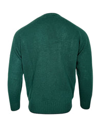 HARLEY OF SCOTLAND TIPPED SHETLAND WOOL SWEATER - TARTAN/NAVY