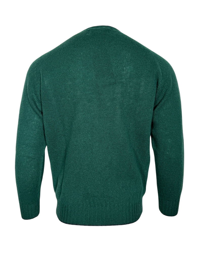 HARLEY OF SCOTLAND TIPPED SHETLAND WOOL SWEATER - TARTAN/NAVY