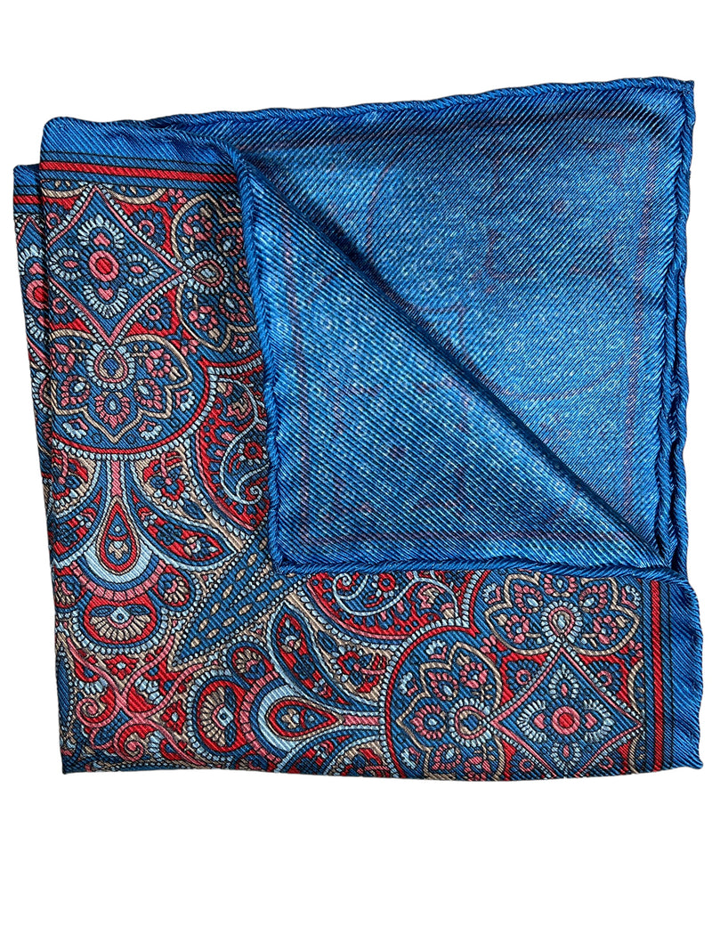 CALABRESE 1924 SILK POCKET SQUARE - NAVY/RED INTRICATE PAISLEY