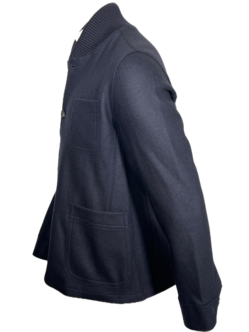 MANTO DENSE WOOL JERSEY JACKET - NAVY