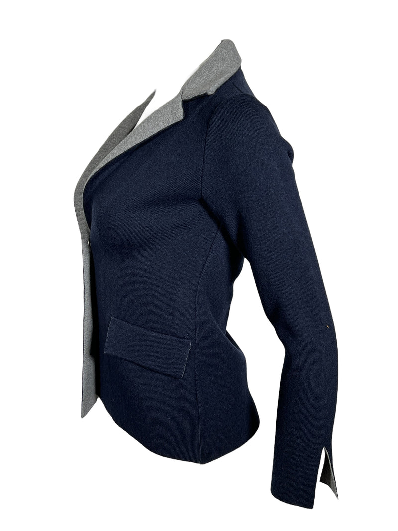 ANNECLAIRE DOUBLE-SIDED WOOL JACKET - NAVY/GREY