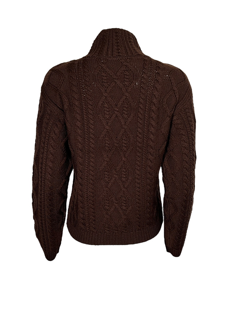 REPEAT CABLE MOCK NECK SWEATER - BROWN