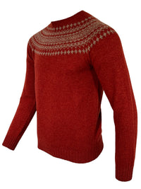 HARLEY OF SCOTLAND FAIRISLE CREW SWEATER - BLAZE/NUTMEG