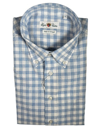 ALAN PAINE COTTON/LINEN SPORT SHIRT - CHAMBRAY BLUE COUNTRY CHECK