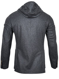 ELEVENTY MEN'S WOOL FLANNEL JACKET WITH REMOVABLE HOOD - DARK CHARCOAL
