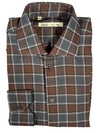 MAURIZIO BALDASSARI COTTON/CASHMERE SHIRT - BROWN/GREY/GREEN CHECK