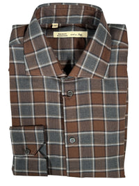 MAURIZIO BALDASSARI COTTON/CASHMERE SHIRT - BROWN/GREY/GREEN CHECK