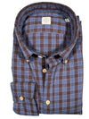 GMF 965 MEN'S SPORT SHIRT - MID BLUE/BROWN OUTLINED CHECK