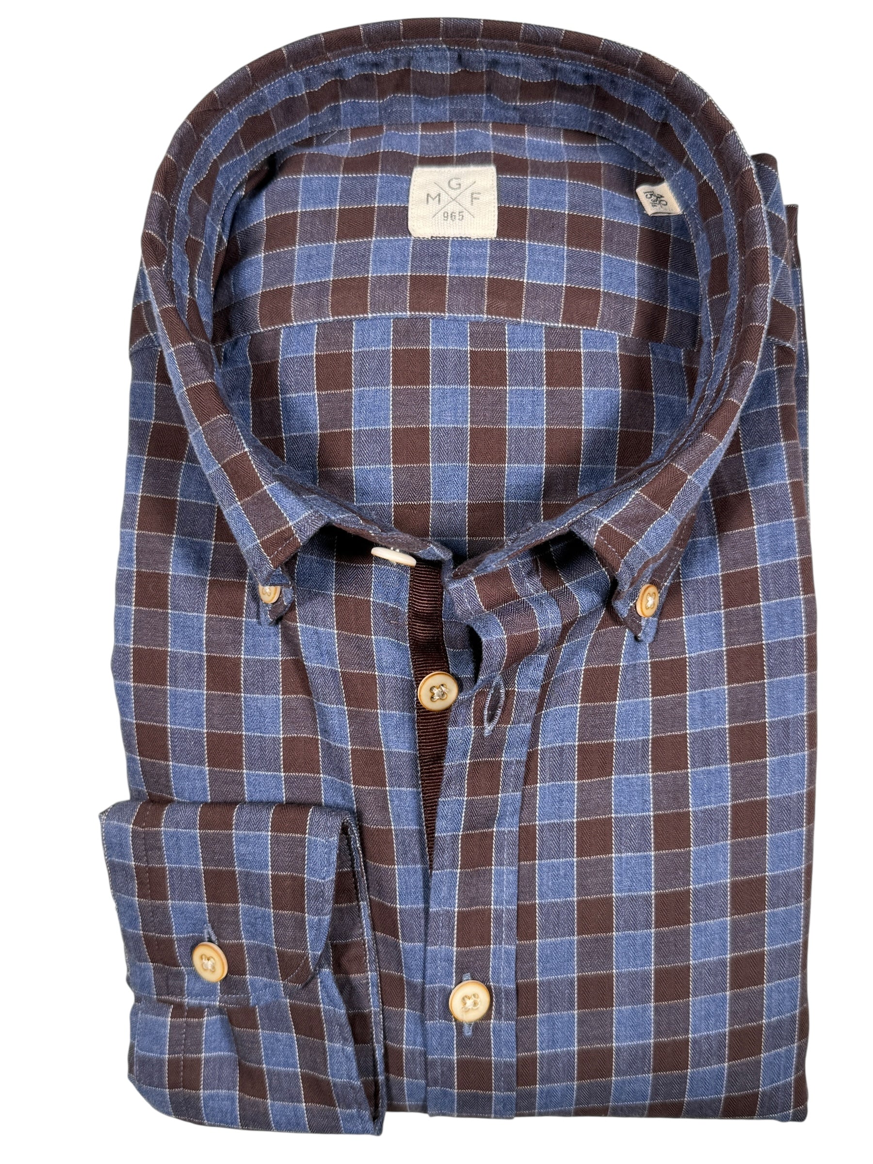 GMF 965 MEN'S SPORT SHIRT - MID BLUE/BROWN OUTLINED CHECK