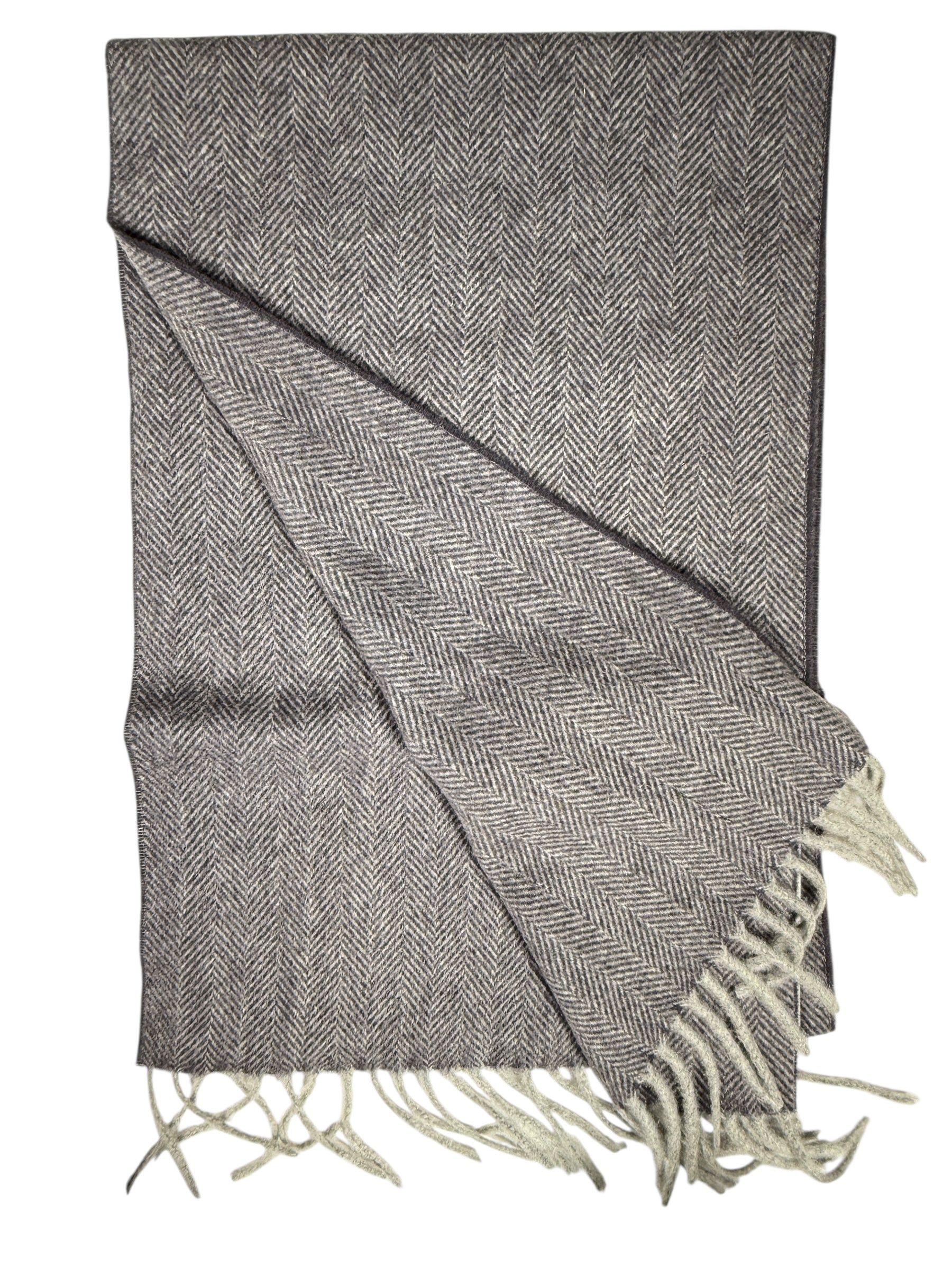 ALAN PAINE KINROSS CASHMERE HERRINGBONE SCARF - FOSSIL