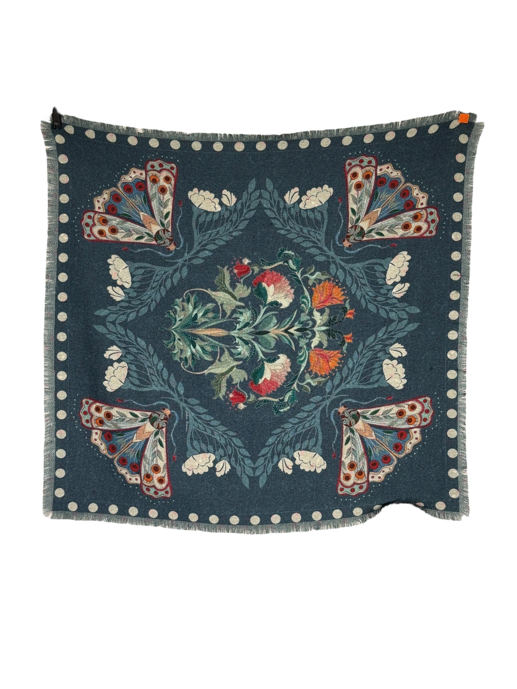 FRANCO FERRARI DOUBLE-SIDED WOOL SCARF - TEAL BUTTERFLY