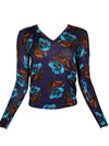 IN BED WITH YOU WOOL V-NECK SWEATER - BLUE POPPIES