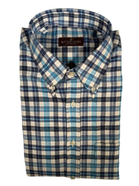BUTTON DOWN SPORT SHIRT - BRUSHED AQUA PLAID