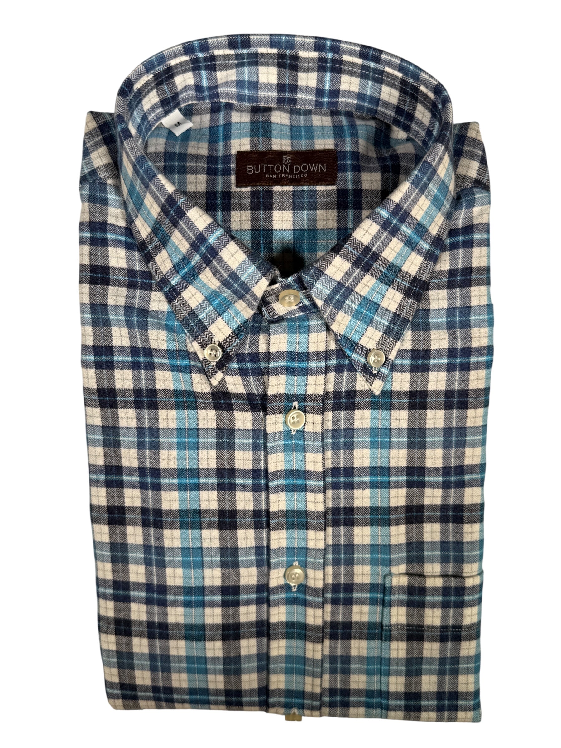 BUTTON DOWN SPORT SHIRT - BRUSHED AQUA PLAID