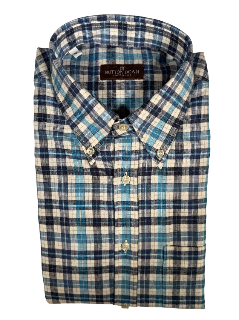 BUTTON DOWN SPORT SHIRT - BRUSHED AQUA PLAID