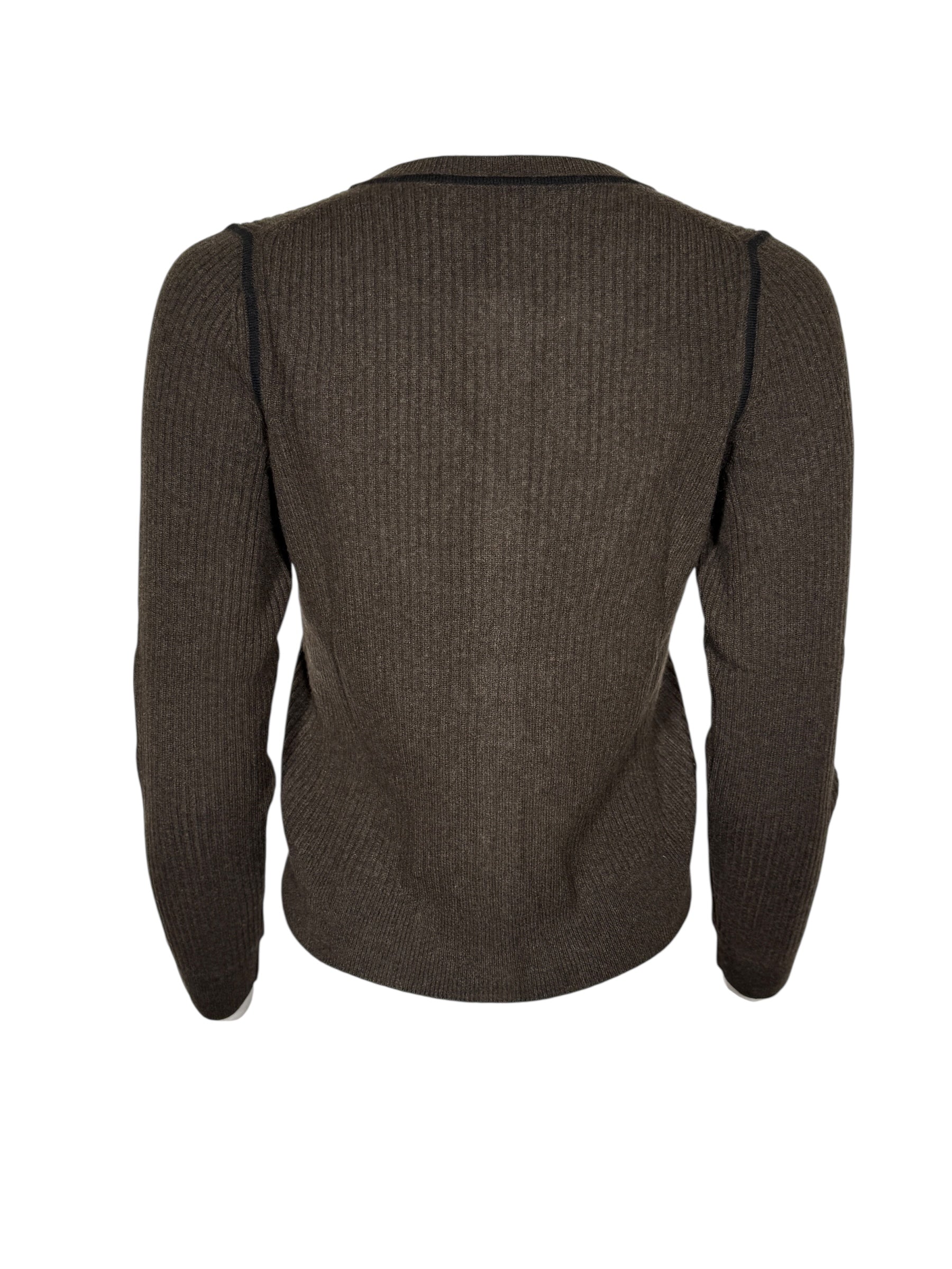 REPEAT CASHMERE RIB CARDIGAN - DARK BROWN