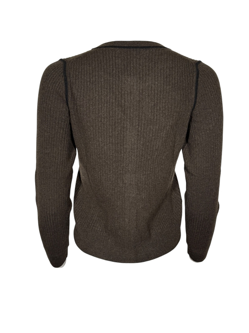 REPEAT CASHMERE RIB CARDIGAN - DARK BROWN
