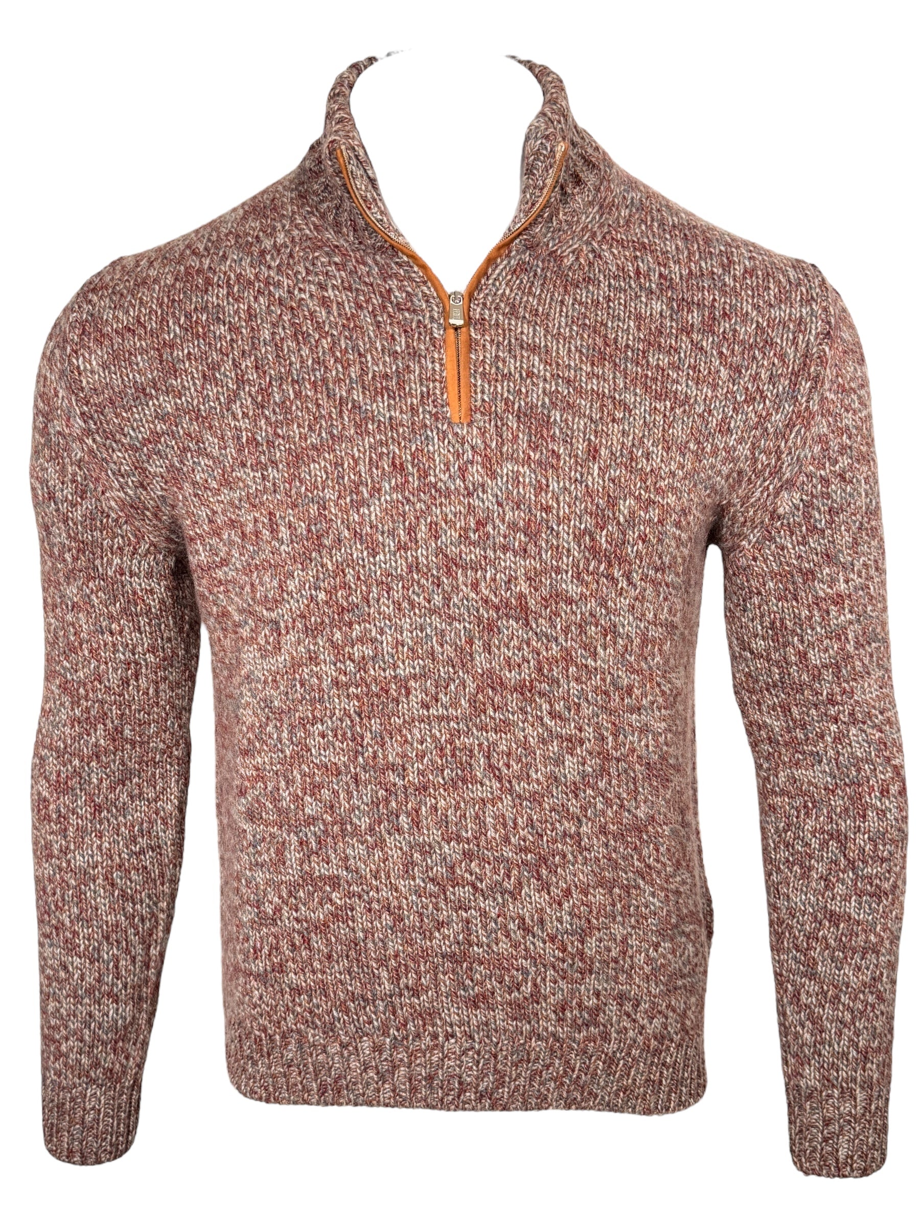 FEDELI CASHMERE 1/4 ZIP SWEATER - RED MIX