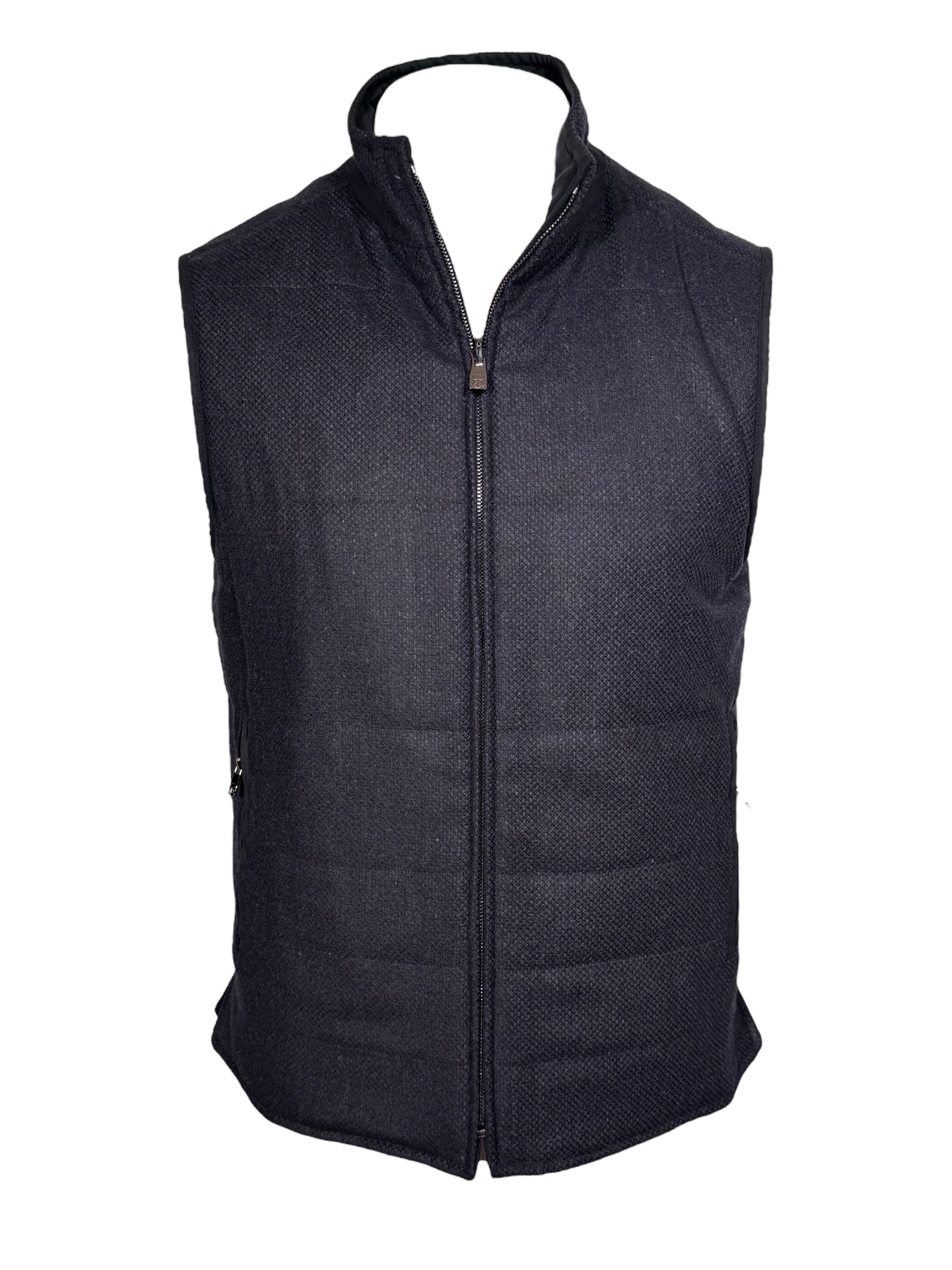 CORNELIANI MICRO-WOOL AND CASHMERE REVERSIBLE VEST - NAVY