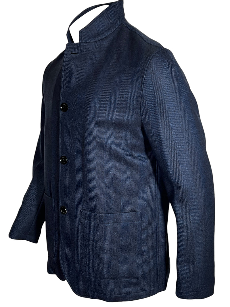 MAURIZIO BALDASSARI MICRO HERRINGBONE CAR COAT - BLUE BROWN