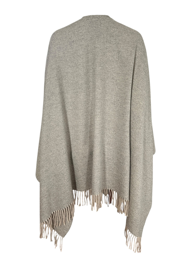 D.EXTERIOR FRINGED CAPE - GREY MIX