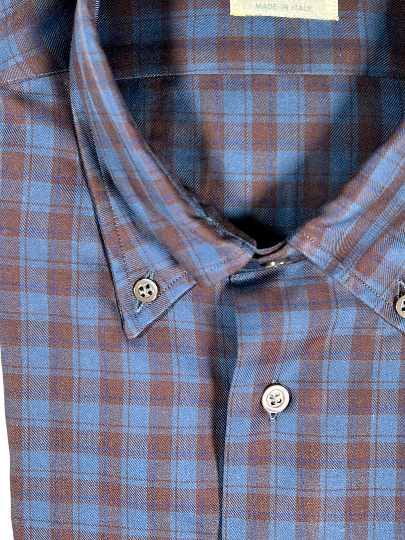 MAZZARELLI CHECK SPORT SHIRT - BROWN/BLUE