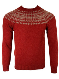 HARLEY OF SCOTLAND FAIRISLE CREW SWEATER - BLAZE/NUTMEG