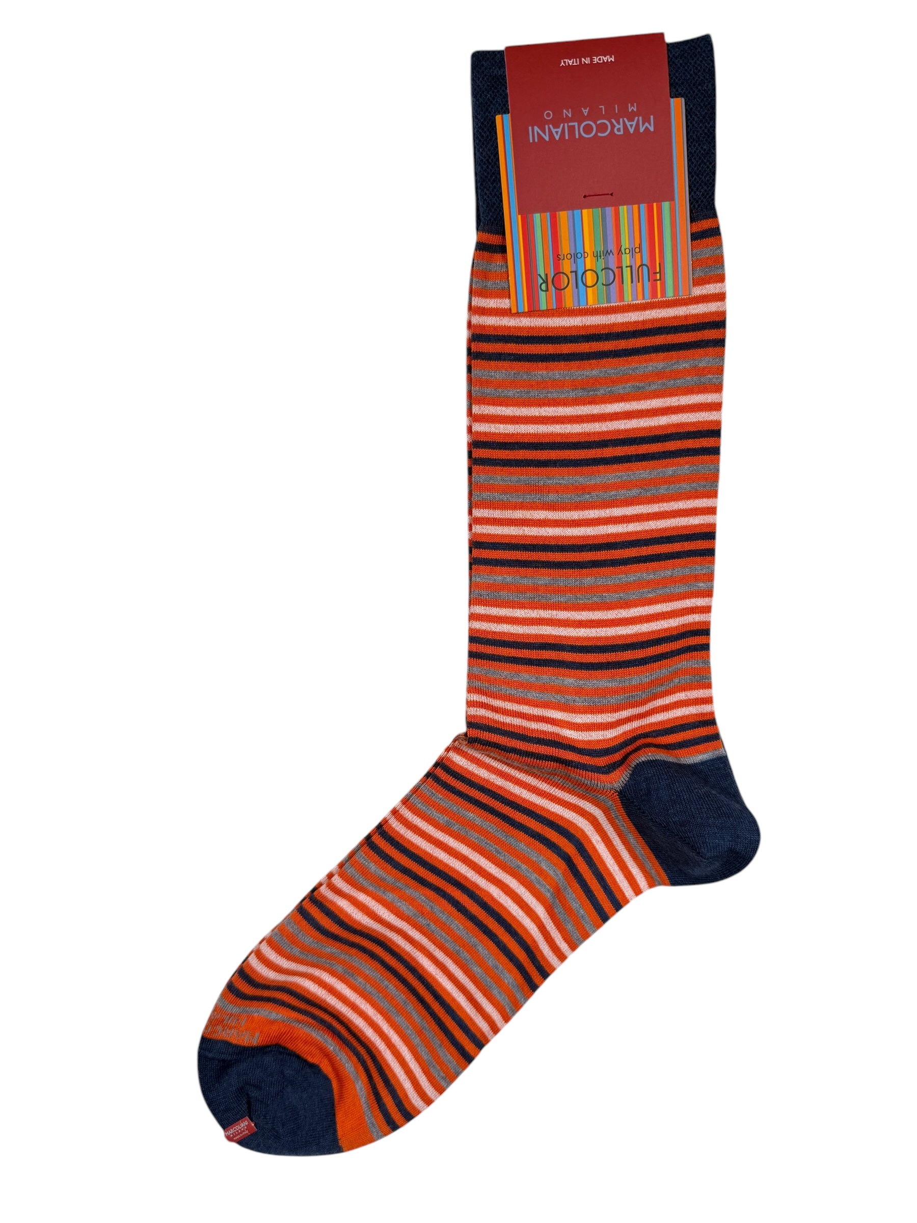 MARCOLIANI PIMA COTTON SIMPLE STRIPE CALF SOCK - ORANGE