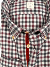 GMF 965 MEN'S SPORT SHIRT - GREY/BURGUNDY MID CHECK