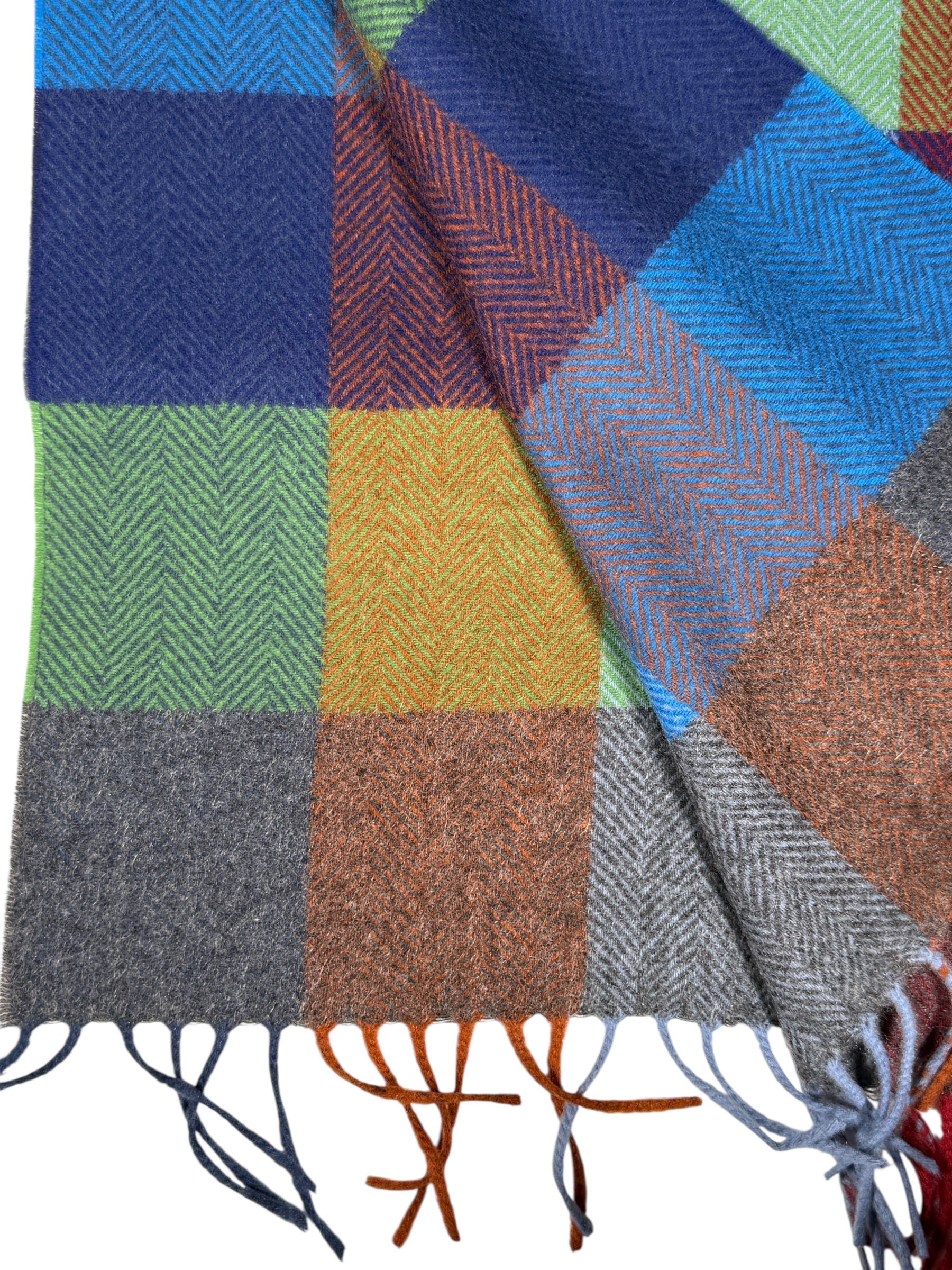 ALAN PAINE ACHMORY CASHMERE CHECK SCARF - MARINER BLUE