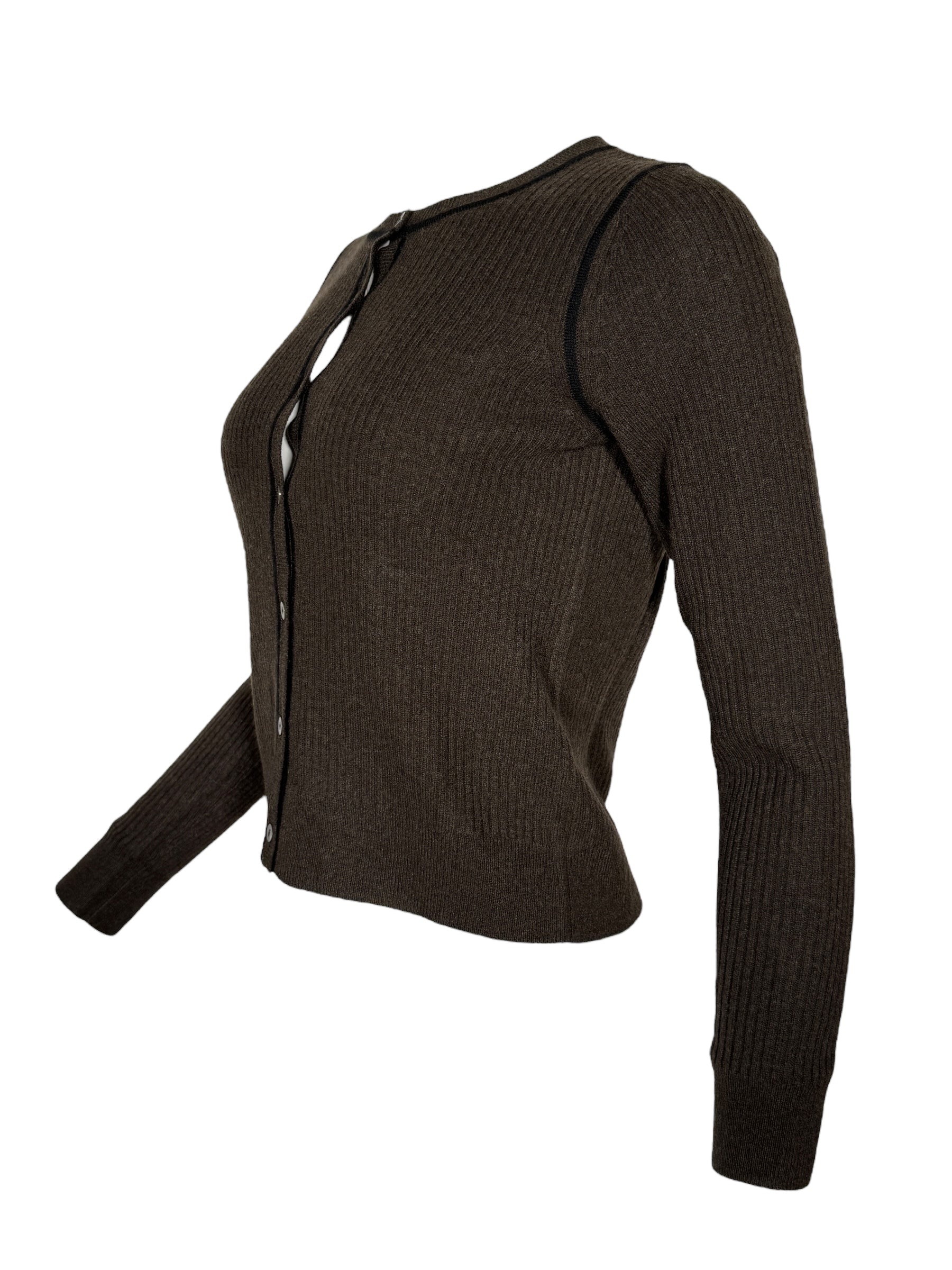 REPEAT CASHMERE RIB CARDIGAN - DARK BROWN