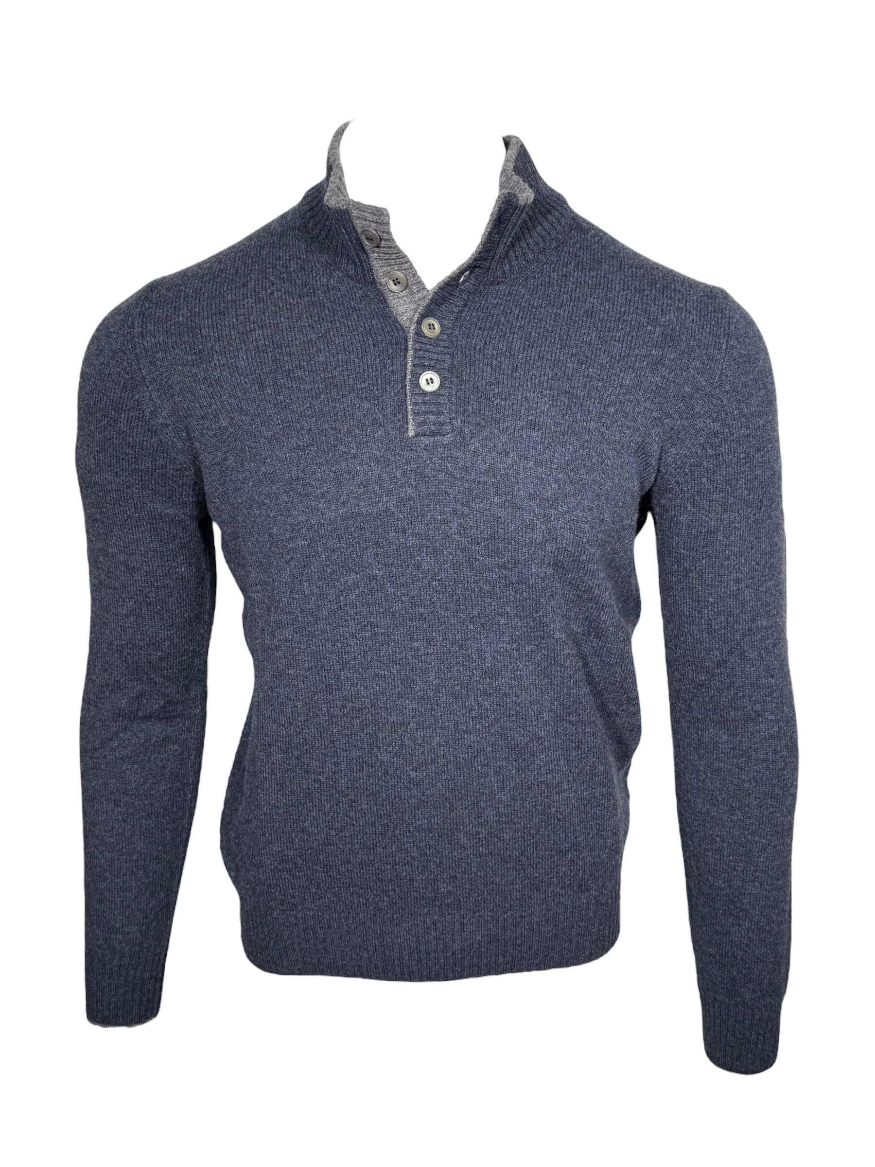 BUTTON DOWN 4-BUTTON TIPPED SWEATER - DENIM