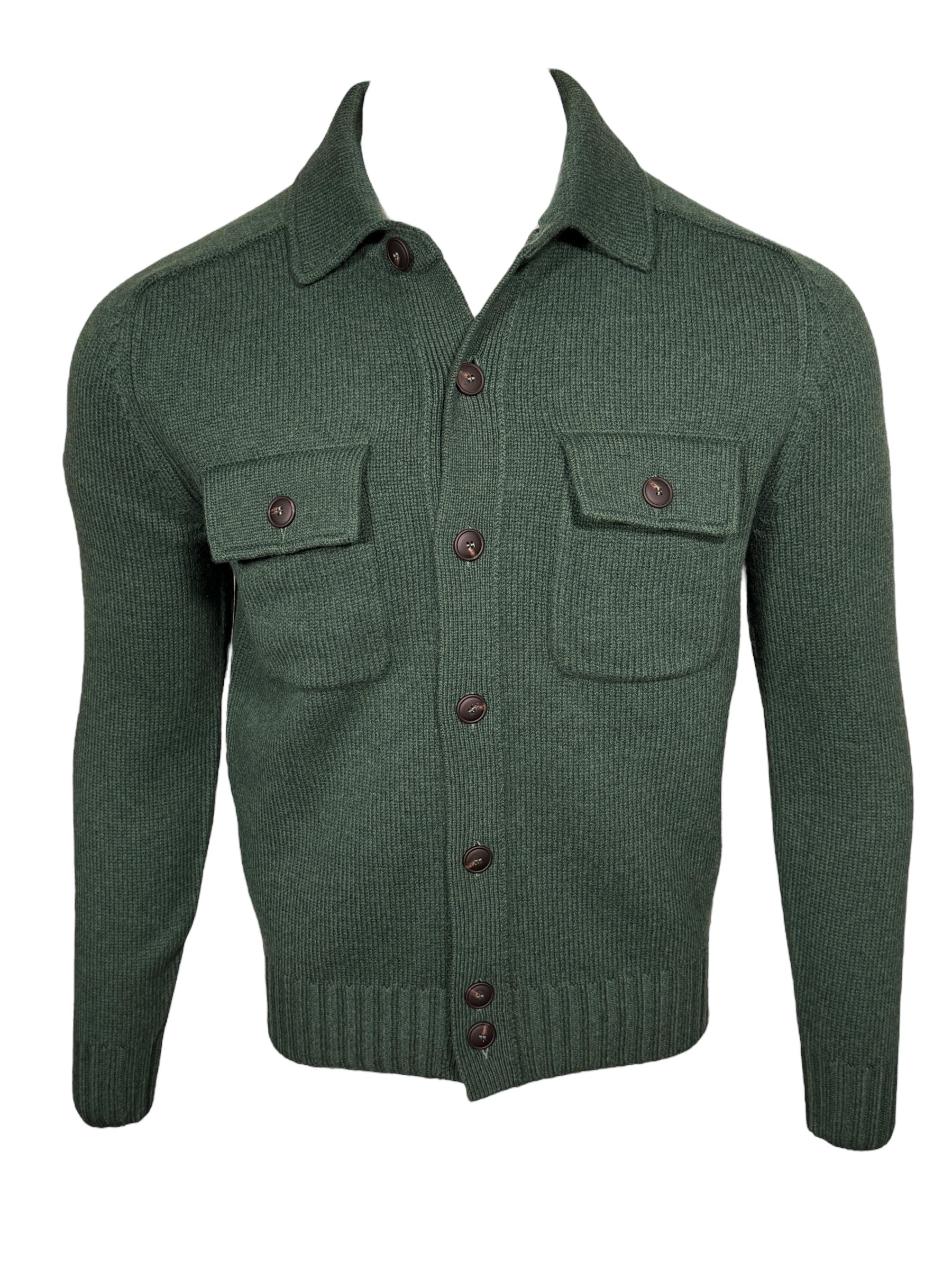BUTTON DOWN MERINO CARDIGAN - GREEN