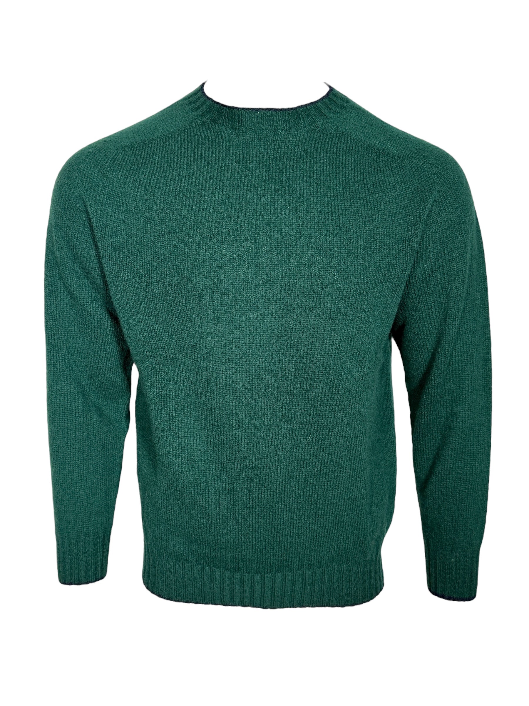 HARLEY OF SCOTLAND TIPPED SHETLAND WOOL SWEATER - TARTAN/NAVY