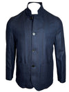 MAURIZIO BALDASSARI MICRO HERRINGBONE CAR COAT - BLUE BROWN